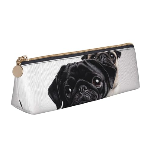 STVYUKL Federmäppchen mit niedlichem Mops-Motiv, stilvolles Federmäppchen mit Reißverschluss, Kosmetiktasche aus Leder für Arbeit, Büro von STVYUKL