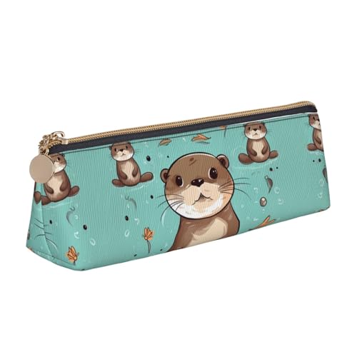 STVYUKL Federmäppchen mit niedlichem Ottermotiv, stilvolles Federmäppchen mit Reißverschluss, Kosmetiktasche aus Leder für Arbeit, Büro von STVYUKL