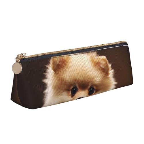 STVYUKL Federmäppchen mit niedlichem Zwergspitz, stilvolles Federmäppchen, schlankes Federmäppchen mit Reißverschluss, Kosmetiktasche aus Leder für Arbeit, Büro von STVYUKL