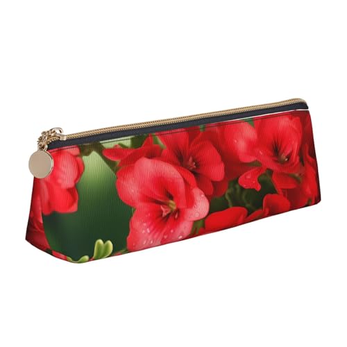 STVYUKL Federmäppchen mit roten Geranien, stilvolles Federmäppchen mit Reißverschluss, Kosmetiktasche aus Leder für Arbeit, Büro von STVYUKL
