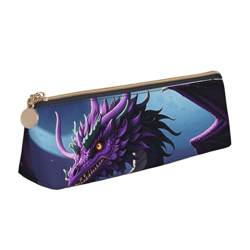 STVYUKL Federmäppchen mit violettem Drachen-Motiv, stilvolles Federmäppchen, schlankes Federmäppchen mit Reißverschluss, Leder-Kosmetik-/Make-up-Tasche für Arbeit, Büro von STVYUKL