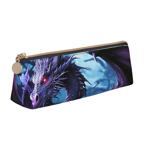 STVYUKL Federmäppchen mit violettem Drachen-Motiv, stilvolles Federmäppchen, schlankes Federmäppchen mit Reißverschluss, Leder-Kosmetik-/Make-up-Tasche für Arbeit, Büro von STVYUKL