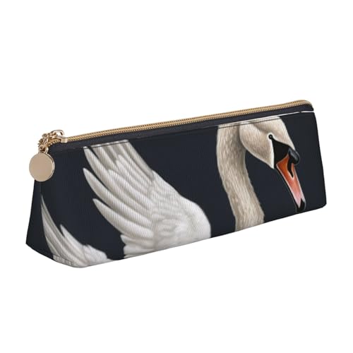 STVYUKL Federmäppchen mit weißem Schwan, stilvolles Federmäppchen, schlankes Federmäppchen mit Reißverschluss, Kosmetiktasche aus Leder für Arbeit, Büro von STVYUKL