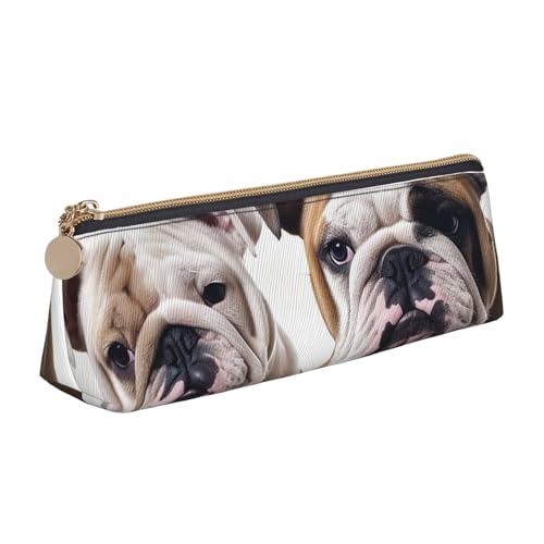 STVYUKL Federmäppchen mit zwei niedlichen Bulldoggen, stilvolles Federmäppchen mit Reißverschluss, Kosmetiktasche aus Leder für Arbeit, Büro von STVYUKL