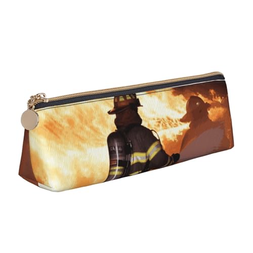 STVYUKL Feuerwehrmann Feuerwehrmann Federmäppchen, stilvolles Federmäppchen, schlankes Federmäppchen mit Reißverschluss, Kosmetiktasche aus Leder für Arbeit und Büro von STVYUKL