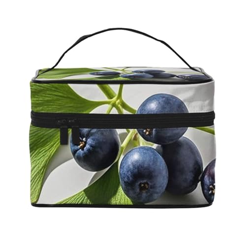 STVYUKL Ginkgo Make-up-Tasche mit Blättern und Beeren, wasserdicht, tragbar, Reise-Kosmetiktasche, großes Fassungsvermögen, Kulturbeutel mit Tragegriff oben, Reißverschluss, Make-up-Organizer von STVYUKL