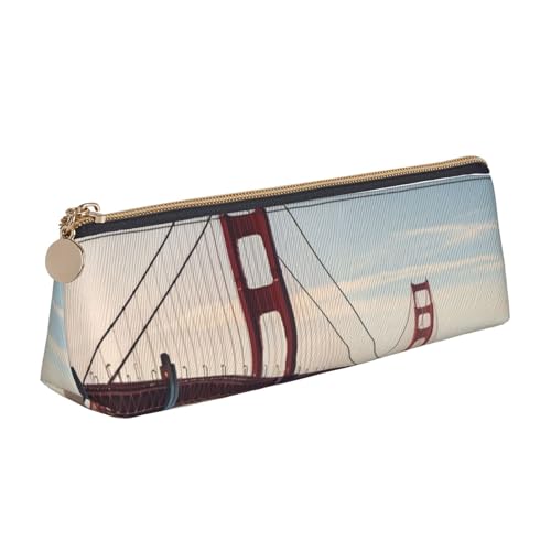 STVYUKL Golden Gate Bridge Federmäppchen, stilvolles Federmäppchen, schlankes Federmäppchen mit Reißverschluss, Kosmetiktasche aus Leder für Arbeit, Büro von STVYUKL