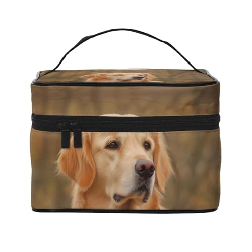 STVYUKL Golden Retriever Make-up-Tasche für Damen, wasserdicht, tragbar, Reise-Kosmetiktasche, großes Fassungsvermögen, Kulturbeutel, Tragegriff oben, Reißverschluss, Make-up-Organizer von STVYUKL