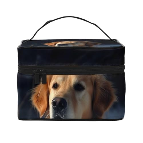 STVYUKL Golden Retriever Make-up-Tasche für Damen, wasserdicht, tragbar, Reise-Kosmetiktasche, großes Fassungsvermögen, Kulturbeutel, Tragegriff oben, Reißverschluss, Make-up-Organizer von STVYUKL
