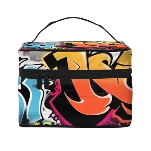 STVYUKL Graffiti Hip-Hop-Make-up-Tasche für Damen, wasserdicht, tragbar, Reise-Kosmetiktasche, großes Fassungsvermögen, Kulturbeutel mit Tragegriff oben, mit Reißverschluss von STVYUKL