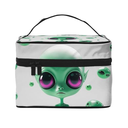 STVYUKL Grüne Alien-Make-up-Tasche für Damen, wasserdicht, tragbar, Reise-Kosmetiktasche, großes Fassungsvermögen, Kulturbeutel mit Tragegriff oben, mit Reißverschluss von STVYUKL