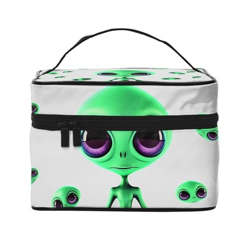 STVYUKL Grüne Alien-Make-up-Tasche für Damen, wasserdicht, tragbar, Reise-Kosmetiktasche, großes Fassungsvermögen, Kulturbeutel mit Tragegriff oben, mit Reißverschluss STVYUKL Grüne Alien-Make-up-Tasche für Damen, wasserdicht, tragbar, Reise-Kosmetiktasche, großes Fassungsvermögen, Kulturbeutel mit Tragegriff oben, mit Reißverschluss von STVYUKL