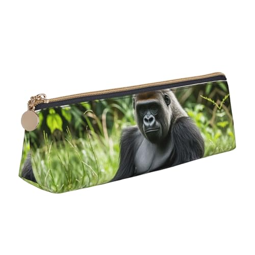 STVYUKL Halloween-Kürbis-Federmäppchen, stilvolles Federmäppchen, schlankes Federmäppchen mit Reißverschluss, Leder-Kosmetik-Make-up-Tasche für Arbeit, Büro, Gorilla im Gras, Einheitsgröße von STVYUKL