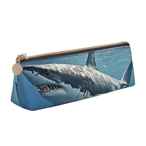 STVYUKL Halloween-Kürbis-Federmäppchen, stilvolles Federmäppchen, schlankes Federmäppchen mit Reißverschluss, Leder-Kosmetik-Make-up-Tasche für Arbeit, Büro, Weißer Hai, Einheitsgröße von STVYUKL