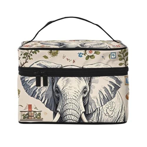STVYUKL Handgezeichneter Elefanten-Make-up-Tasche für Damen, wasserdicht, tragbar, Reise-Kosmetiktasche, großes Fassungsvermögen, Kulturbeutel mit Tragegriff oben, mit Reißverschluss von STVYUKL