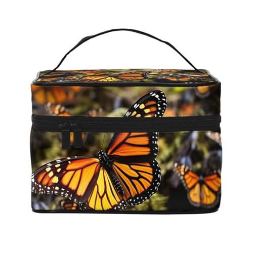 STVYUKL Heaps Of Orange Monarch Butterflies Make-up-Tasche für Damen, wasserdicht, tragbar, Reise-Kosmetiktasche, großes Fassungsvermögen, Kulturbeutel mit Tragegriff oben, Reißverschluss von STVYUKL