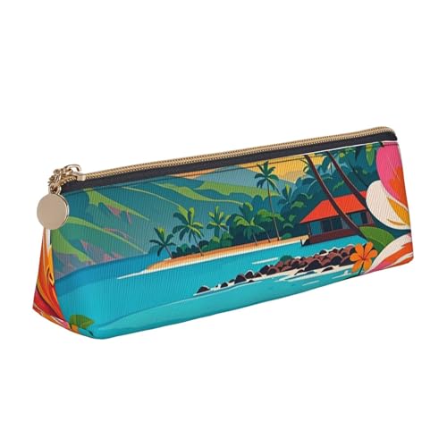 STVYUKL Hello Hawaii Federmäppchen, stilvolles Federmäppchen, schlankes Federmäppchen mit Reißverschluss, Kosmetiktasche aus Leder für Arbeit, Büro von STVYUKL