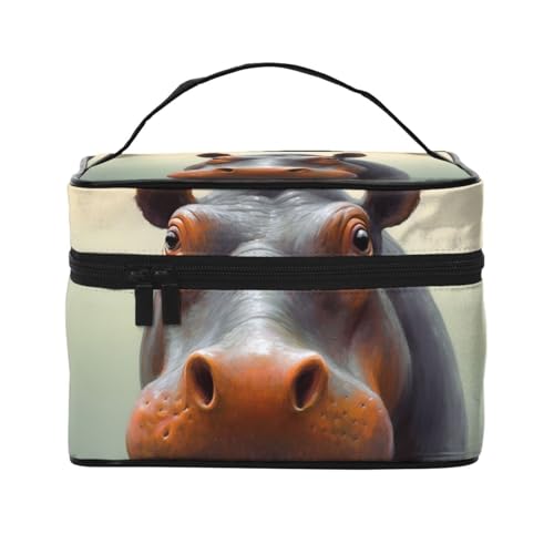 STVYUKL Hippo Make-up-Tasche für Damen, wasserdicht, tragbar, Reise-Kosmetiktasche, großes Fassungsvermögen, Kulturbeutel mit Tragegriff oben, Reißverschluss von STVYUKL