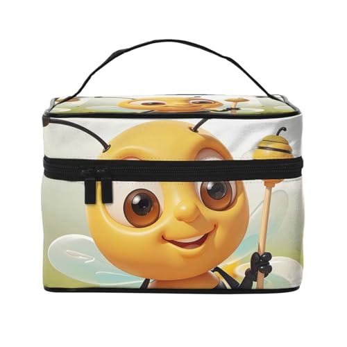 STVYUKL Honey Bee Make-up-Tasche für Damen, wasserdicht, tragbar, Reise-Kosmetiktasche, großes Fassungsvermögen, Kulturbeutel, Tragegriff oben, Reißverschluss, Make-up-Organizer von STVYUKL