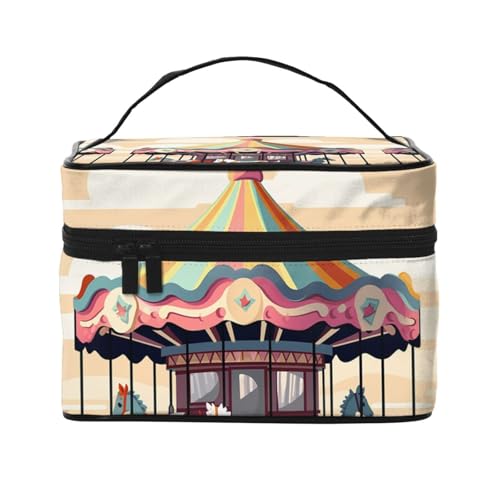 STVYUKL Karussell-Make-up-Tasche für Damen, wasserdicht, tragbar, Reise-Kosmetiktasche, großes Fassungsvermögen, Kulturbeutel, Tragegriff oben, Reißverschluss, Make-up-Organizer von STVYUKL