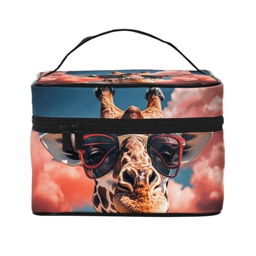 STVYUKL Kosmetiktasche mit Giraffenmotiv für Damen, wasserdicht, tragbar, Reise-Kosmetiktasche, großes Fassungsvermögen, Tragegriff oben, Reißverschluss, Make-up-Organizer von STVYUKL