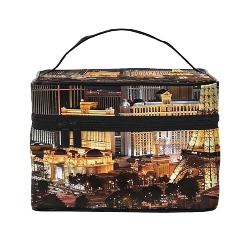 STVYUKL Las Vegas Make-up-Tasche für Damen, wasserdicht, tragbar, Reise-Kosmetiktasche, großes Fassungsvermögen, Kulturbeutel mit Tragegriff oben, Reißverschluss, Make-up-Organizer von STVYUKL
