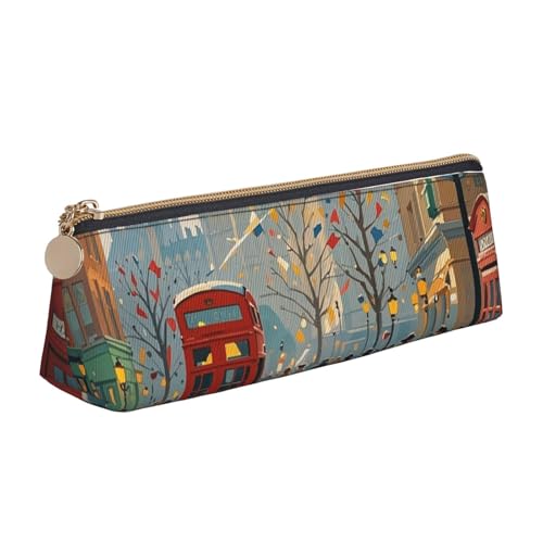 STVYUKL London Impression Federmäppchen, stilvolles Federmäppchen, schlankes Federmäppchen mit Reißverschluss, Kosmetiktasche aus Leder für Arbeit, Büro von STVYUKL