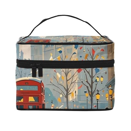 STVYUKL London Impression Make-up-Tasche für Damen, wasserdicht, tragbar, Reise-Kosmetiktasche, großes Fassungsvermögen, Kulturbeutel, Tragegriff oben, Reißverschluss, Make-up-Organizer von STVYUKL