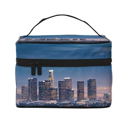 STVYUKL Los Angeles Skyline Make-up-Tasche für Damen, wasserdicht, tragbar, Reise-Kosmetiktasche, großes Fassungsvermögen, Kulturbeutel, Tragegriff oben, Reißverschluss, Make-up-Organizer von STVYUKL