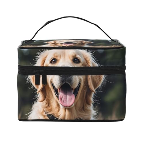 STVYUKL Lustige Make-up-Tasche mit goldenem Retriever-Design für Damen, wasserdicht, tragbar, Reise-Kosmetiktasche, große Kapazität, Kulturbeutel mit Tragegriff oben, mit Reißverschluss von STVYUKL