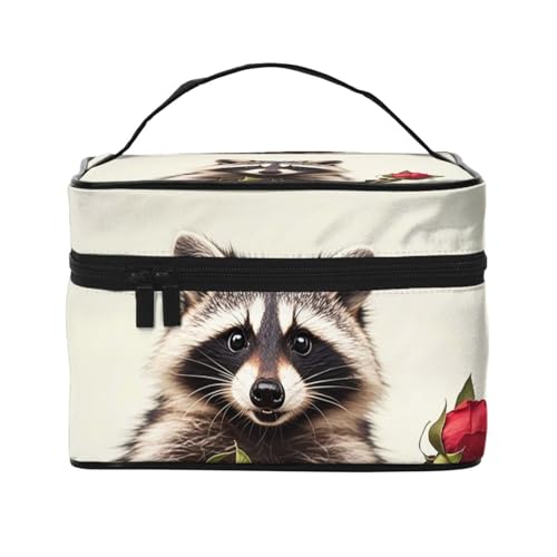 STVYUKL Lustige Waschbär-Make-up-Tasche für Damen, wasserdicht, tragbar, Reise-Kosmetiktasche, großes Fassungsvermögen, Kulturbeutel, Tragegriff oben, Reißverschluss, Make-up-Organizer von STVYUKL