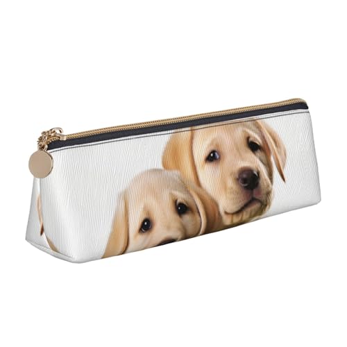 STVYUKL Lustiges Federmäppchen mit Labrador-Welpen-Motiv, stilvolles Federmäppchen mit Reißverschluss, Kosmetiktasche aus Leder für Arbeit, Büro von STVYUKL
