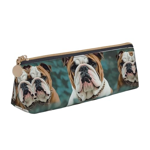 STVYUKL Lustiges Federmäppchen mit englischer Bulldogge, stilvolles Federmäppchen mit Reißverschluss, Kosmetiktasche aus Leder für Arbeit, Büro von STVYUKL