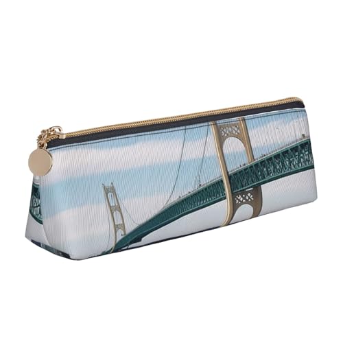 STVYUKL Mackinac Federmappe mit Hängebrücke, stilvolles Federmäppchen, schlankes Federmäppchen mit Reißverschluss, Kosmetiktasche aus Leder für Arbeit, Büro von STVYUKL