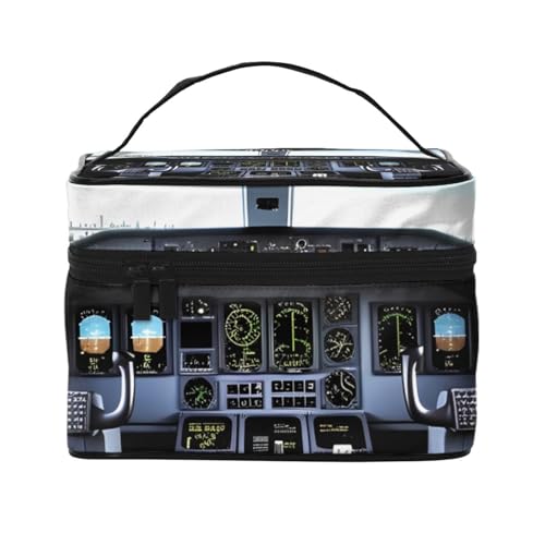 STVYUKL Make-up-Tasche für Damen, Flugzeug-Cockpit, wasserdicht, tragbar, Reise-Kosmetiktasche, großes Fassungsvermögen, Kulturbeutel mit Tragegriff oben, mit Reißverschluss von STVYUKL