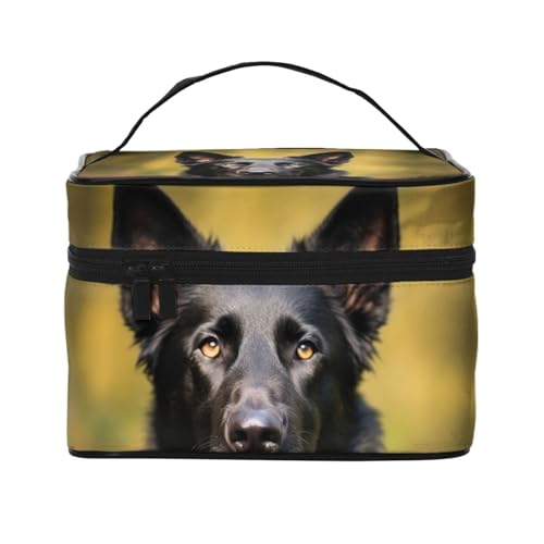 STVYUKL Make-up-Tasche für Damen, Motiv: Deutscher Schäferhund, wasserdicht, tragbar, Reise-Kosmetiktasche, großes Fassungsvermögen, Kulturbeutel mit Tragegriff oben, Make-up-Organizer, Schwarz von STVYUKL