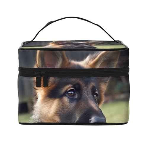 STVYUKL Make-up-Tasche für Damen, Motiv: Deutscher Schäferhund, wasserdicht, tragbar, Reise-Kosmetiktasche, großes Fassungsvermögen, Kulturbeutel mit Tragegriff oben, mit Reißverschluss von STVYUKL
