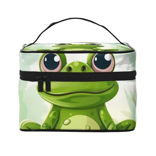 STVYUKL Make-up-Tasche für Damen, Motiv: Frosch im Teich, wasserdicht, tragbar, Reise-Kosmetiktasche, großes Fassungsvermögen, Kulturbeutel mit Tragegriff oben, mit Reißverschluss von STVYUKL