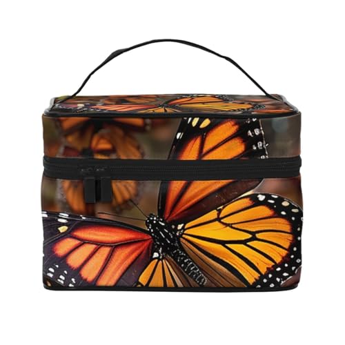 STVYUKL Make-up-Tasche für Damen, Motiv: Monarch Schmetterlinge, wasserdicht, tragbar, Reise-Kosmetiktasche, großes Fassungsvermögen, Kulturbeutel mit Tragegriff oben, Reißverschluss von STVYUKL
