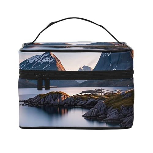 STVYUKL Make-up-Tasche für Damen, Motiv: Norwegeninseln, wasserdicht, tragbar, Reise-Kosmetiktasche, großes Fassungsvermögen, Kulturbeutel mit Tragegriff oben, mit Reißverschluss von STVYUKL