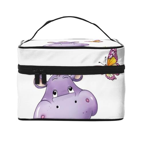 STVYUKL Make-up-Tasche für Damen, Motiv: Schmetterling und Nilpferd, wasserdicht, tragbar, Reise-Kosmetiktasche, großes Fassungsvermögen, Kulturbeutel mit Tragegriff oben, Reißverschluss von STVYUKL