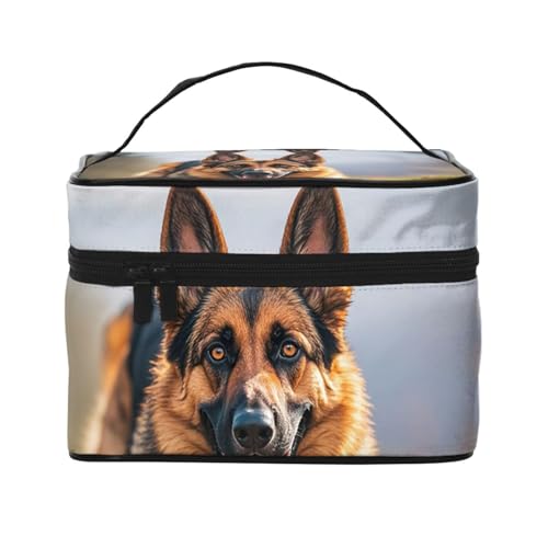 STVYUKL Make-up-Tasche für Damen, Motiv: laufender Schäferhund, wasserdicht, tragbar, Reise-Kosmetiktasche, großes Fassungsvermögen, Kulturbeutel mit Tragegriff oben, mit Reißverschluss von STVYUKL