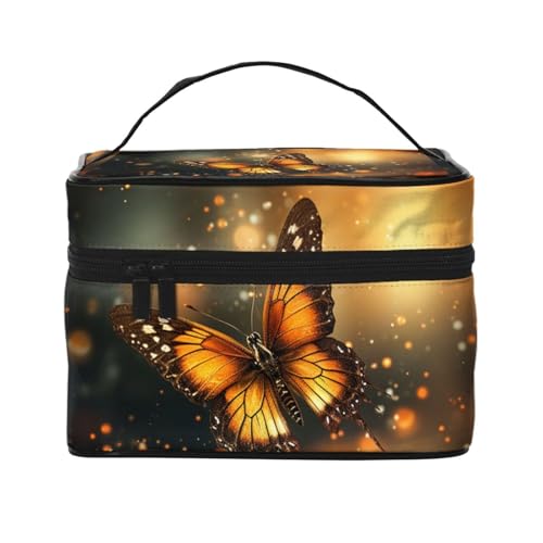 STVYUKL Make-up-Tasche für Damen, wasserdicht, tragbar, Reise-Kosmetiktasche, großes Fassungsvermögen, mit Tragegriff oben, mit Reißverschluss, Orange von STVYUKL