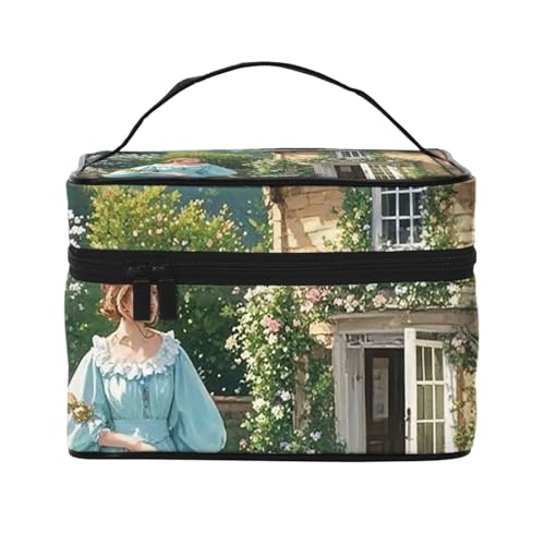 STVYUKL Make-up-Tasche im britischen Landhausstil für Damen, wasserdicht, tragbar, Reise-Kosmetiktasche, großes Fassungsvermögen, Kulturbeutel mit Tragegriff oben, Reißverschluss von STVYUKL