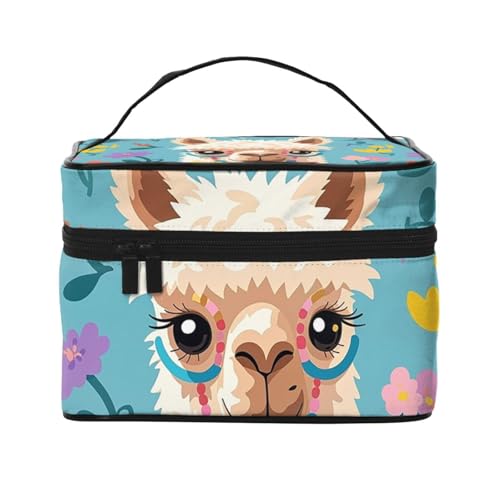 STVYUKL Make-up-Tasche mit Alpaka-Muster für Damen, wasserdicht, tragbar, Reise-Kosmetiktasche, großes Fassungsvermögen, Kulturbeutel mit Tragegriff oben, Reißverschluss von STVYUKL