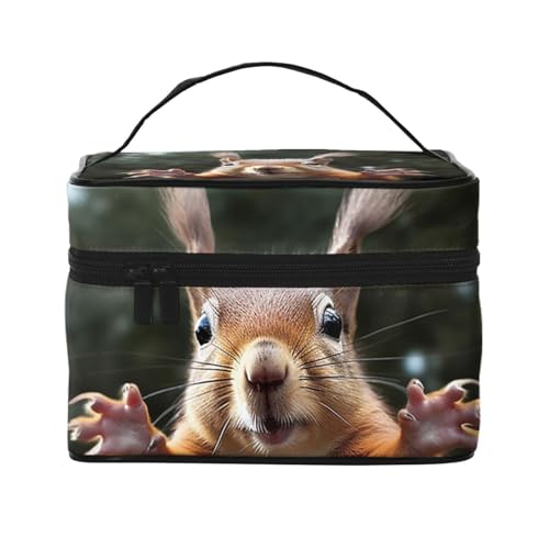 STVYUKL Make-up-Tasche mit Eichhörnchen-Motiv für Damen, wasserdicht, tragbar, Reise-Kosmetiktasche, große Kapazität, Kulturbeutel, Tragegriff oben, Reißverschluss, Make-up-Organizer von STVYUKL