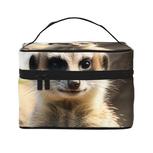 STVYUKL Make-up-Tasche mit Erdmännchen-Motiv für Damen, wasserdicht, tragbar, Reise-Kosmetiktasche, großes Fassungsvermögen, Kulturbeutel, Tragegriff oben, Reißverschluss, Make-up-Organizer von STVYUKL
