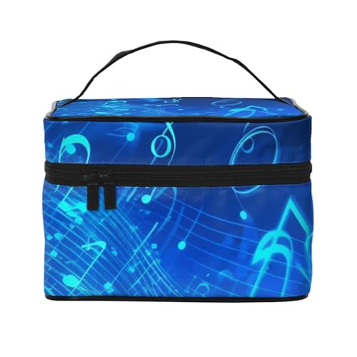 STVYUKL Make-up-Tasche mit Musiknoten, wasserdicht, tragbar, Reise-Kosmetiktasche, großes Fassungsvermögen, Kulturbeutel mit Tragegriff oben, Reißverschluss, Make-up-Organizer, Blau von STVYUKL