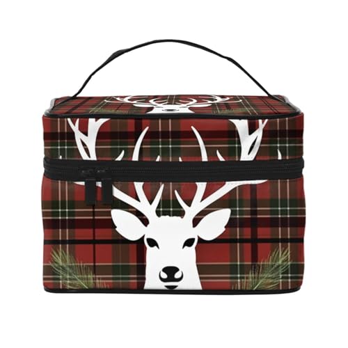 STVYUKL Make-up-Tasche mit Rentier-Motiv für Damen, wasserdicht, tragbar, Reise-Kosmetiktasche, großes Fassungsvermögen, Kulturbeutel, Tragegriff oben, Reißverschluss, Make-up-Organizer von STVYUKL