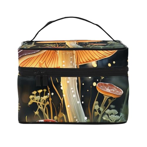 STVYUKL Make-up-Tasche mit Schmetterlingspilz für Damen, wasserdicht, tragbar, Reise-Kosmetiktasche, großes Fassungsvermögen, Kulturbeutel, Tragegriff oben, Reißverschluss, Make-up-Organizer von STVYUKL